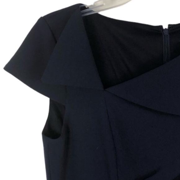 Tahari ASL Navy Asymmetric Collared Sheath Dress 6 - Picture 10 of 16